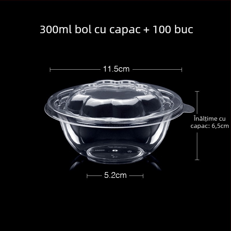 Bol de unică folosință din plastic pentru desert și supă, rotund, capacitate 300–400 ml, transparent, stil modern minimalist