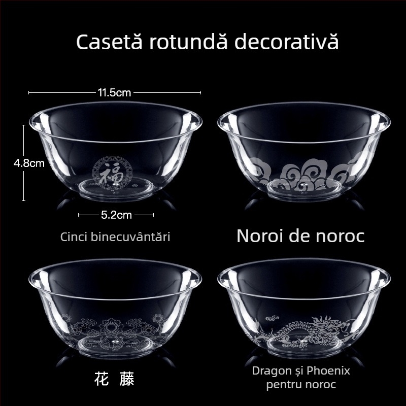 Bol de unică folosință din plastic pentru desert și supă, rotund, capacitate 300–400 ml, transparent, stil modern minimalist