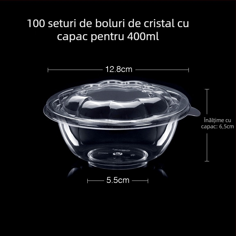 Bol de unică folosință din plastic pentru desert și supă, rotund, capacitate 300–400 ml, transparent, stil modern minimalist