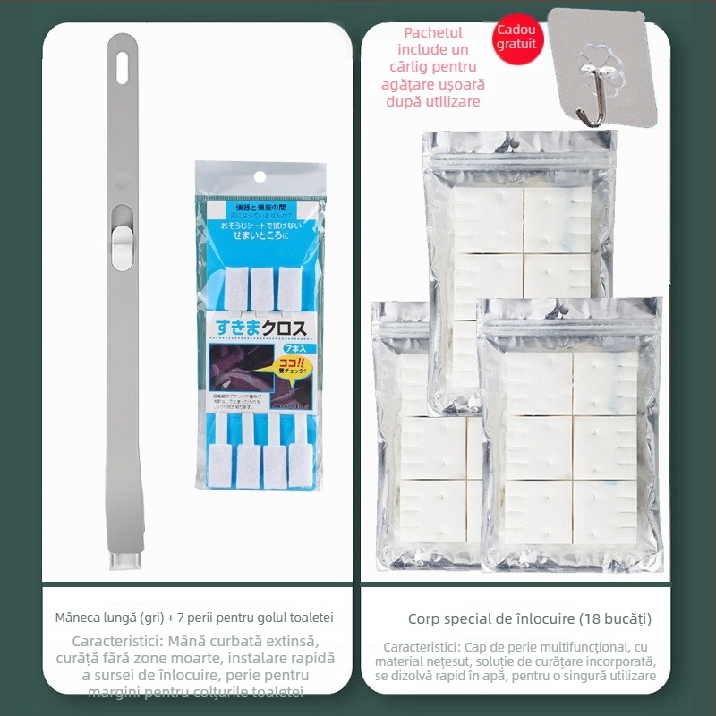 Set de perie de toaletă de unică folosință, montat pe perete, cu capete de înlocuire dizolvabile, din plastic