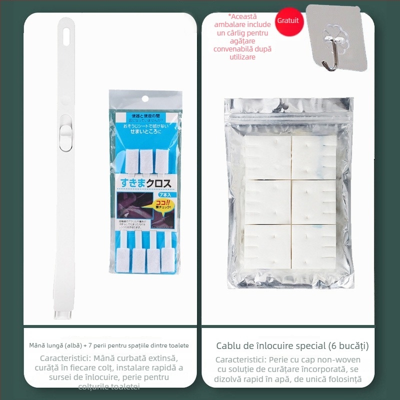 Set de perie de toaletă de unică folosință, montat pe perete, cu capete de înlocuire dizolvabile, din plastic