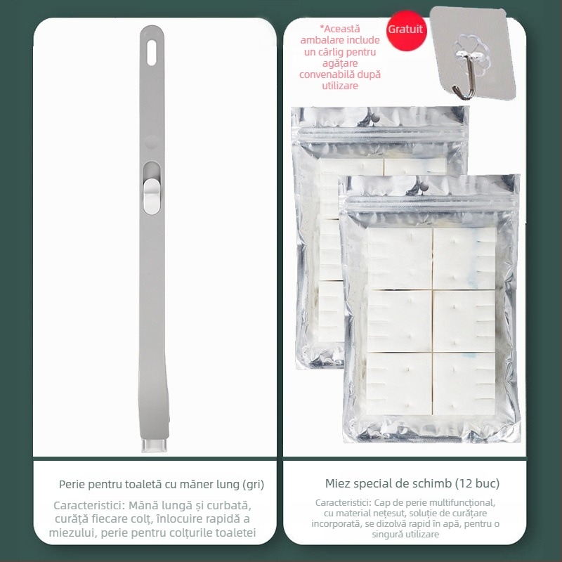 Set de perie de toaletă de unică folosință, montat pe perete, cu capete de înlocuire dizolvabile, din plastic