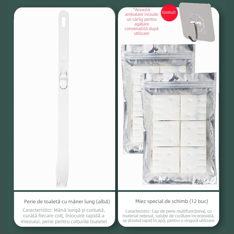 Set de perie de toaletă de unică folosință, montat pe perete, cu capete de înlocuire dizolvabile, din plastic