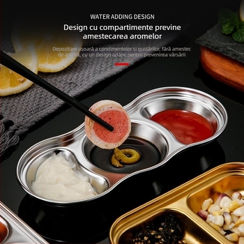 Vas din oțel inoxidabil 304 pentru sosuri de hot pot și dips, design cu două și trei panouri, formă neregulată, finisaj electroplating, personalizare disponibilă