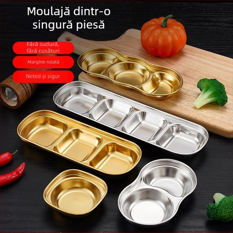 Vas din oțel inoxidabil 304 pentru sosuri de hot pot și dips, design cu două și trei panouri, formă neregulată, finisaj electroplating, personalizare disponibilă