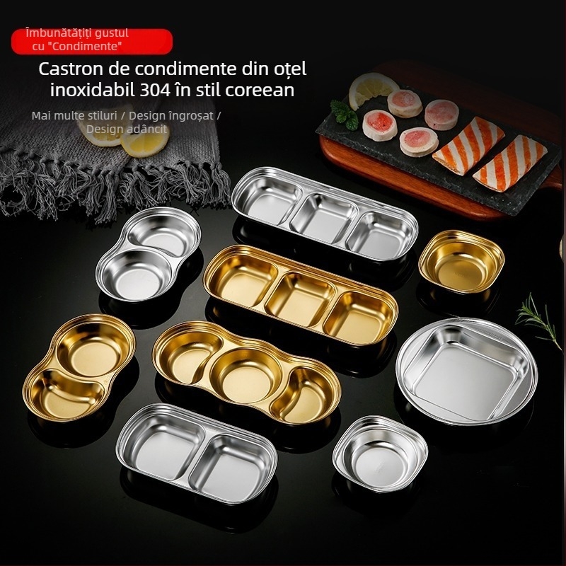 Vas din oțel inoxidabil 304 pentru sosuri de hot pot și dips, design cu două și trei panouri, formă neregulată, finisaj electroplating, personalizare disponibilă