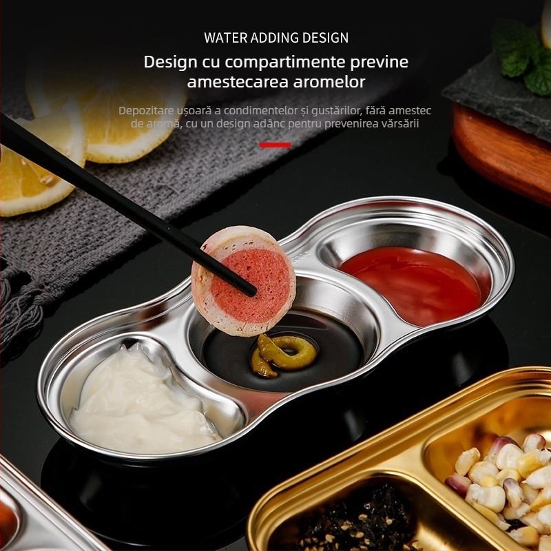 Vas din oțel inoxidabil 304 pentru sosuri de hot pot și dips, design cu două și trei panouri, formă neregulată, finisaj electroplating, personalizare disponibilă