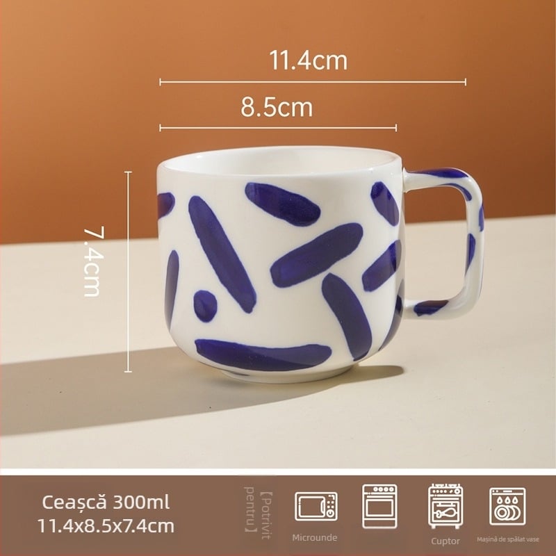Cană ceramică pictată manual, cu dungi, boluri și farfurii pentru uz casnic, farfurie pentru friptură, set de veselă