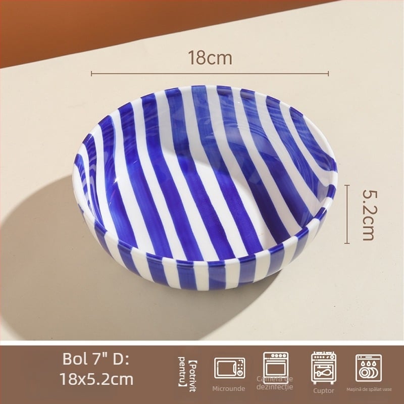 Cană ceramică pictată manual, cu dungi, boluri și farfurii pentru uz casnic, farfurie pentru friptură, set de veselă