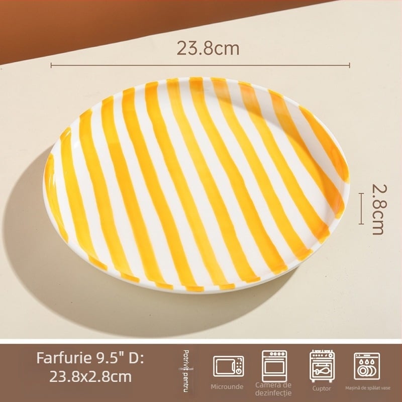 Cană ceramică pictată manual, cu dungi, boluri și farfurii pentru uz casnic, farfurie pentru friptură, set de veselă