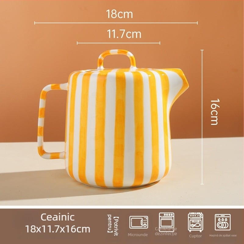 Cană ceramică pictată manual, cu dungi, boluri și farfurii pentru uz casnic, farfurie pentru friptură, set de veselă