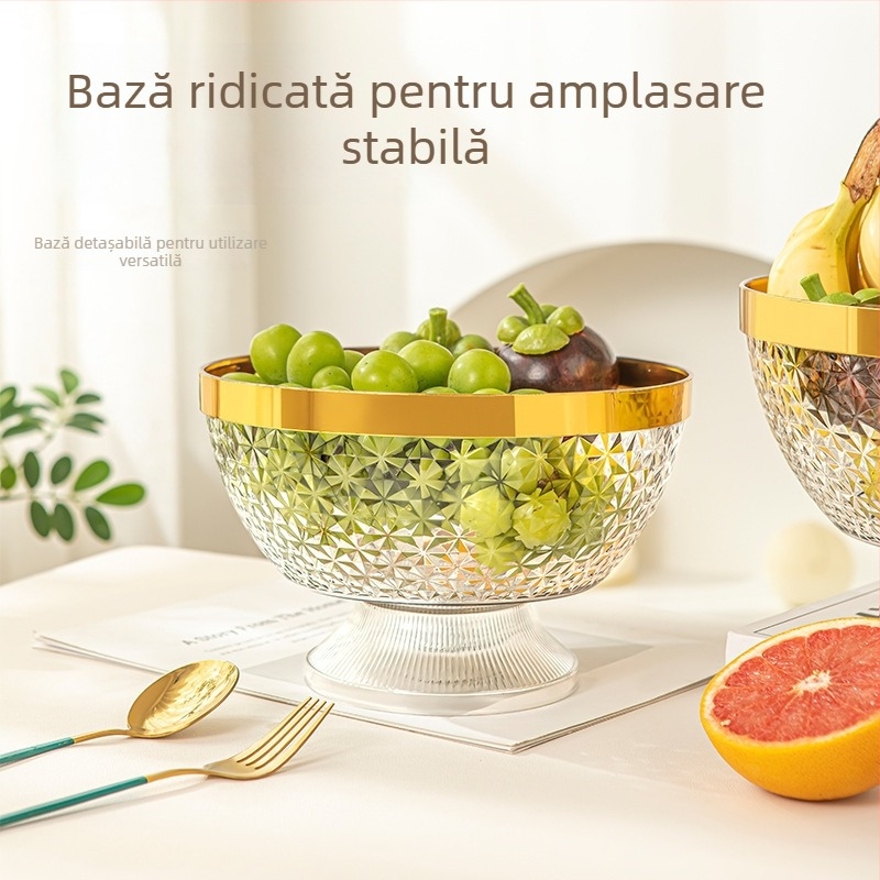 Tavă de fructe cu capac și picioare, din plastic, tavă de drenaj pentru sufragerie, stil clasic light-luxury retro, premium