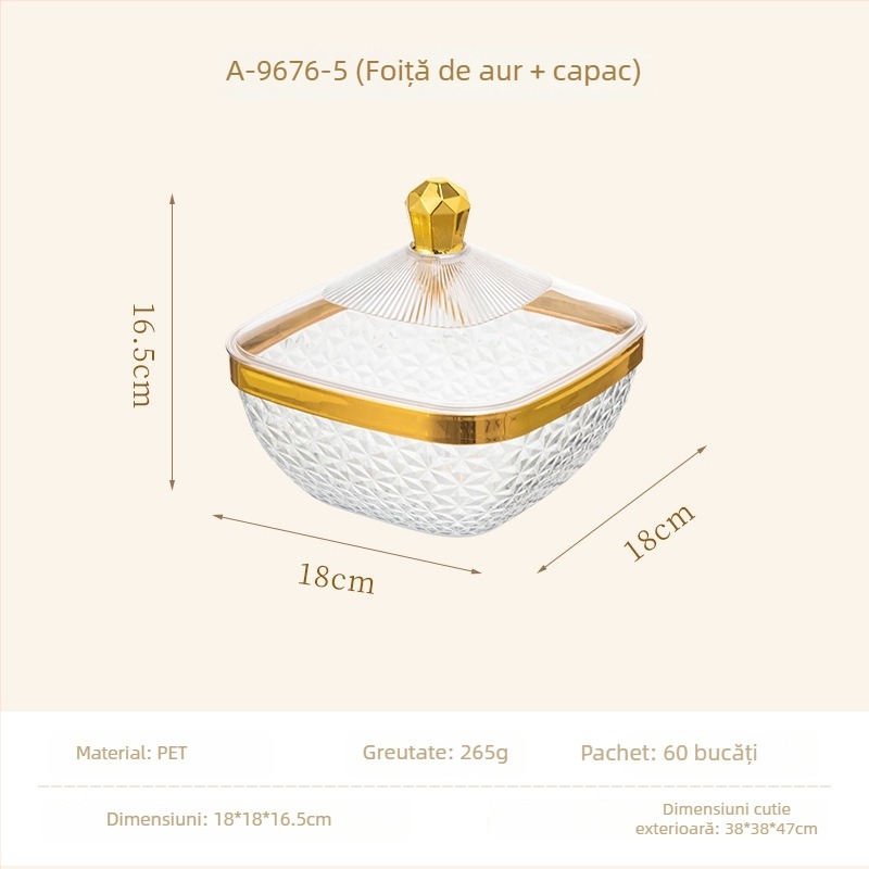 Tavă de fructe cu capac și picioare, din plastic, tavă de drenaj pentru sufragerie, stil clasic light-luxury retro, premium