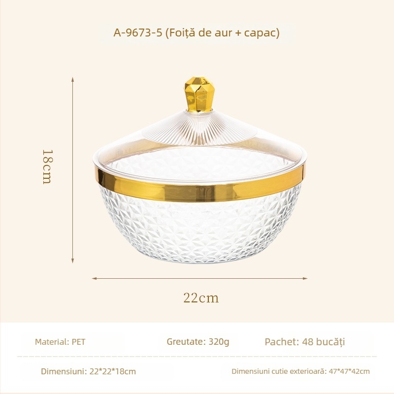 Tavă de fructe cu capac și picioare, din plastic, tavă de drenaj pentru sufragerie, stil clasic light-luxury retro, premium