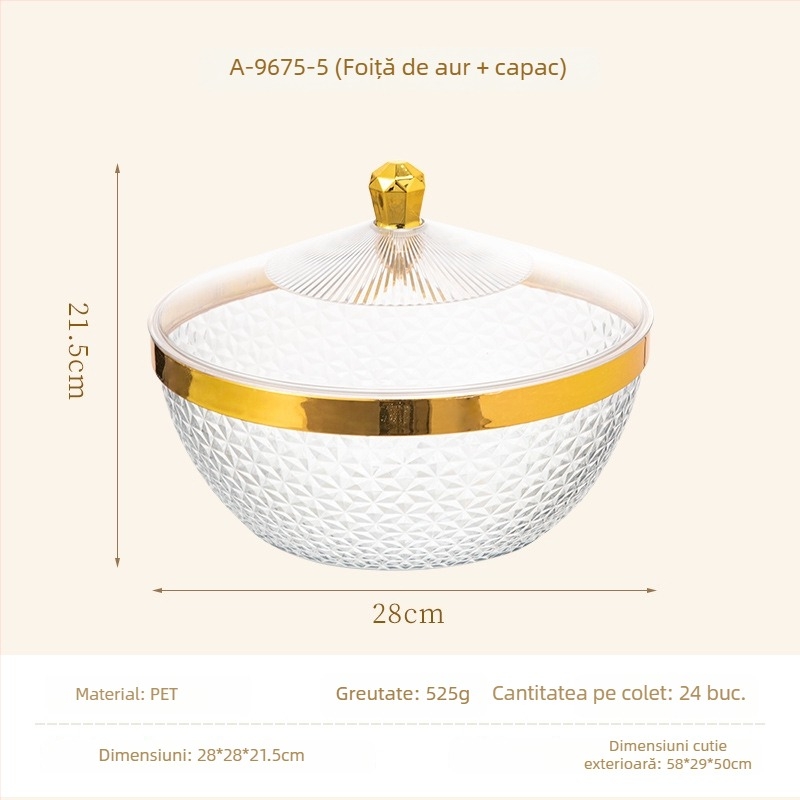 Tavă de fructe cu capac și picioare, din plastic, tavă de drenaj pentru sufragerie, stil clasic light-luxury retro, premium