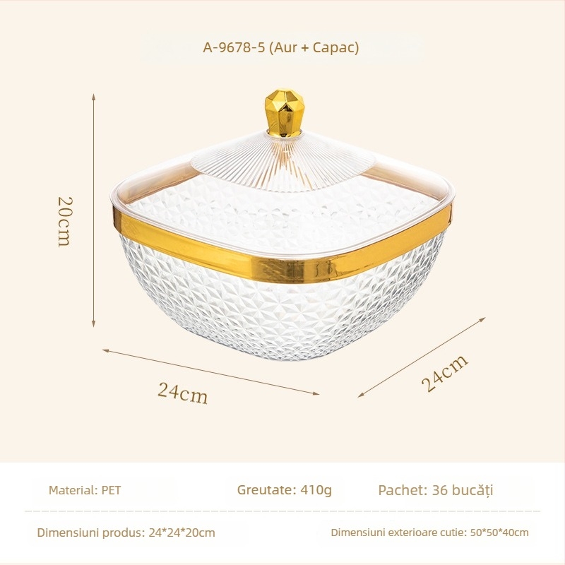 Tavă de fructe cu capac și picioare, din plastic, tavă de drenaj pentru sufragerie, stil clasic light-luxury retro, premium