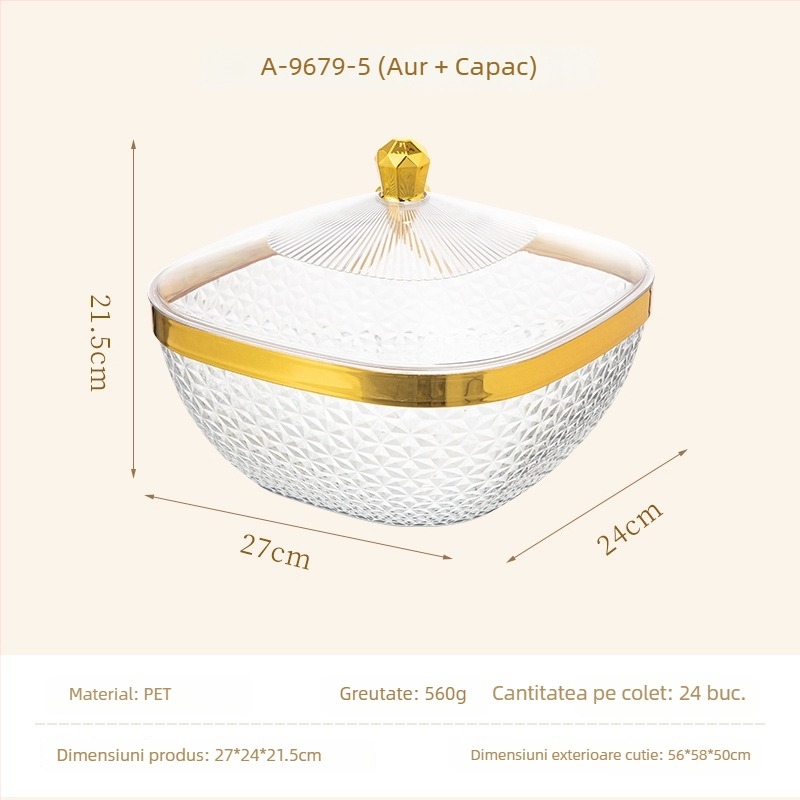 Tavă de fructe cu capac și picioare, din plastic, tavă de drenaj pentru sufragerie, stil clasic light-luxury retro, premium