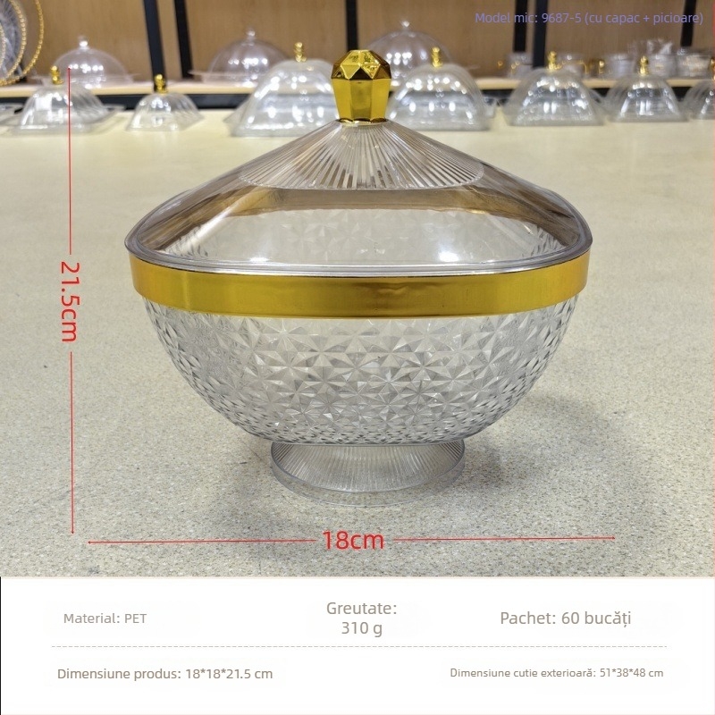 Tavă de fructe cu capac și picioare, din plastic, tavă de drenaj pentru sufragerie, stil clasic light-luxury retro, premium