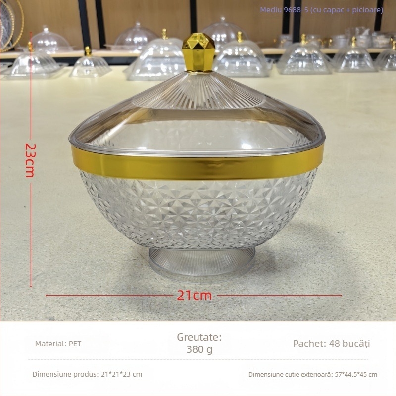 Tavă de fructe cu capac și picioare, din plastic, tavă de drenaj pentru sufragerie, stil clasic light-luxury retro, premium