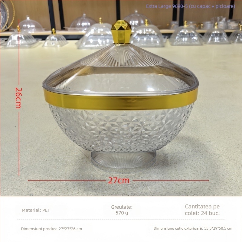 Tavă de fructe cu capac și picioare, din plastic, tavă de drenaj pentru sufragerie, stil clasic light-luxury retro, premium