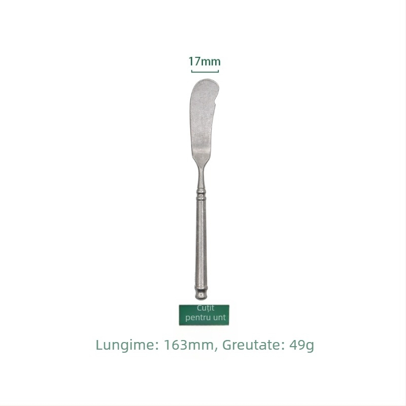 Set de tacâmuri din oțel inoxidabil 304, stil retro uzat, patru piese: cuțit, furculiță, lingură și furculiță pentru tort; lucrat manual, personalizabil