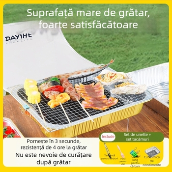 Set de grătar din folie de aluminiu, de unică folosință - pentru exterior, portabil, Gold Profit, Origine Zhejiang, Nu este compatibil cu microundele