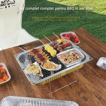 Set de grătar din folie de aluminiu, de unică folosință - pentru exterior, portabil, Gold Profit, Origine Zhejiang, Nu este compatibil cu microundele