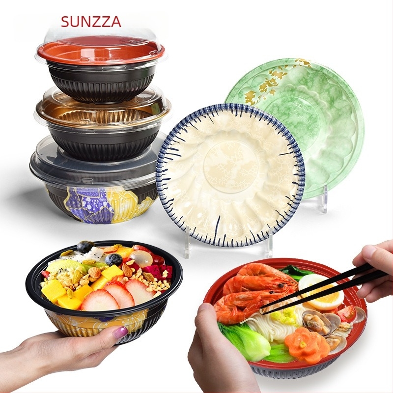Sanze bol de unică folosință PP pentru bento japonez, rotund, din plastic, stil japonez, durată de viață 3 ani