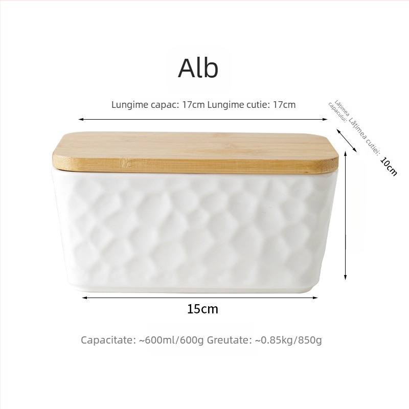 Mr. Yigua Cutie ceramică pentru unt cu cuțit, capac din lemn, etanșă, cu capacitate mare