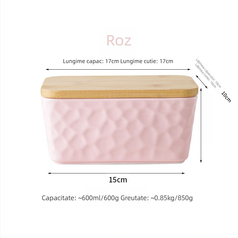 Mr. Yigua Cutie ceramică pentru unt cu cuțit, capac din lemn, etanșă, cu capacitate mare