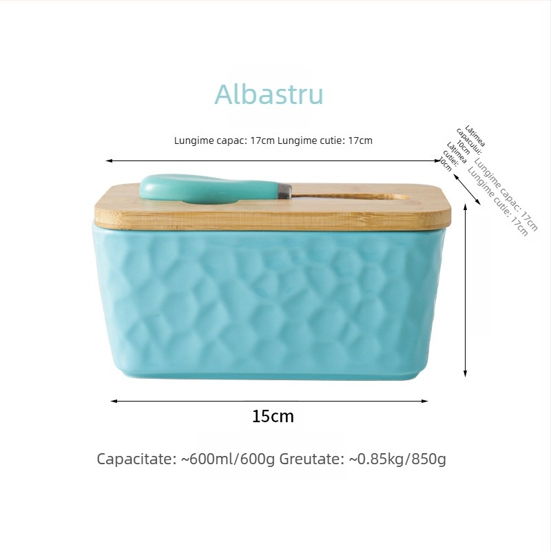 Mr. Yigua Cutie ceramică pentru unt cu cuțit, capac din lemn, etanșă, cu capacitate mare