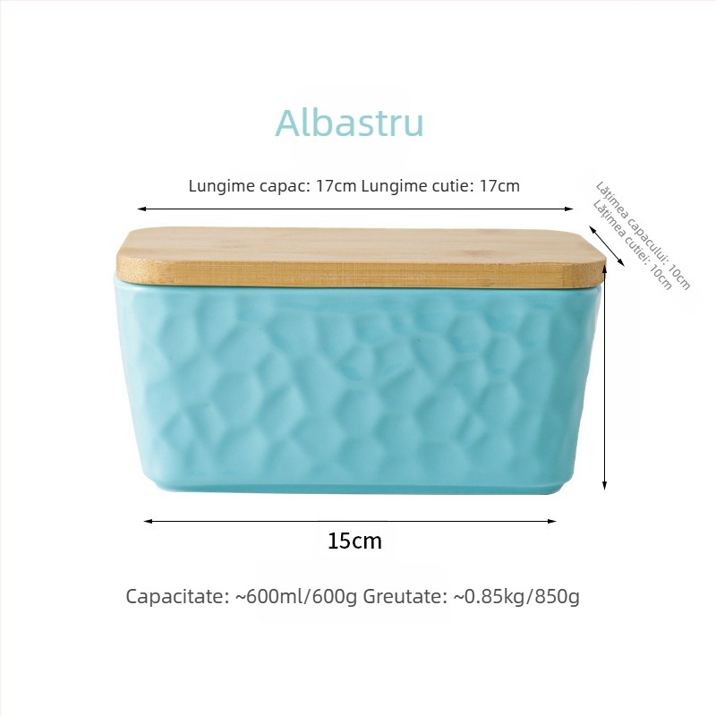 Mr. Yigua Cutie ceramică pentru unt cu cuțit, capac din lemn, etanșă, cu capacitate mare