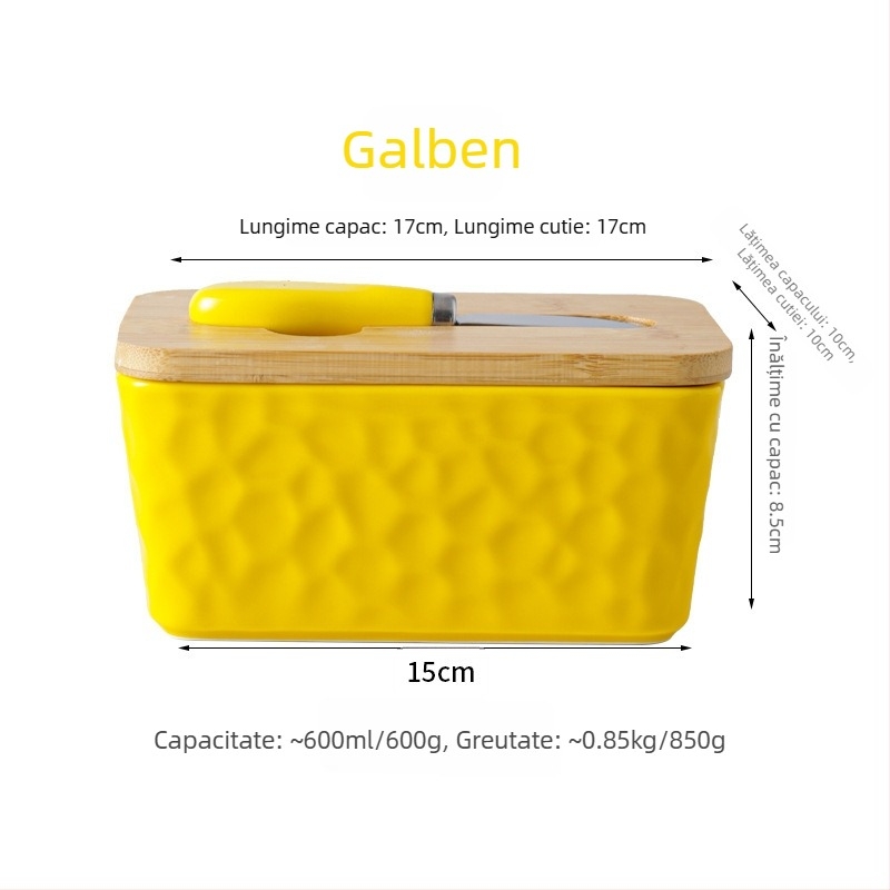 Mr. Yigua Cutie ceramică pentru unt cu cuțit, capac din lemn, etanșă, cu capacitate mare