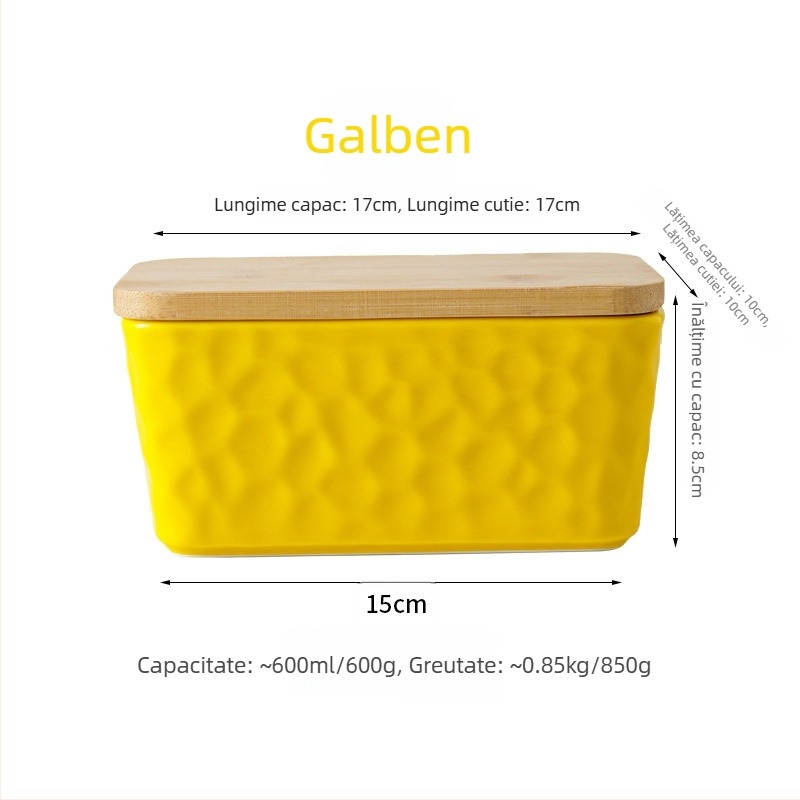 Mr. Yigua Cutie ceramică pentru unt cu cuțit, capac din lemn, etanșă, cu capacitate mare