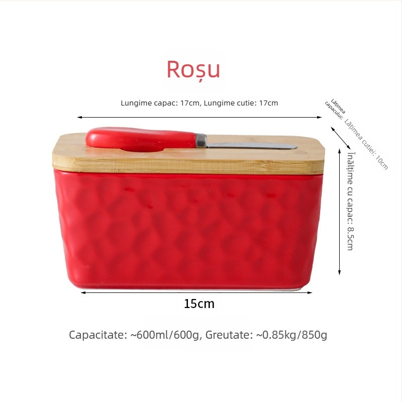 Mr. Yigua Cutie ceramică pentru unt cu cuțit, capac din lemn, etanșă, cu capacitate mare