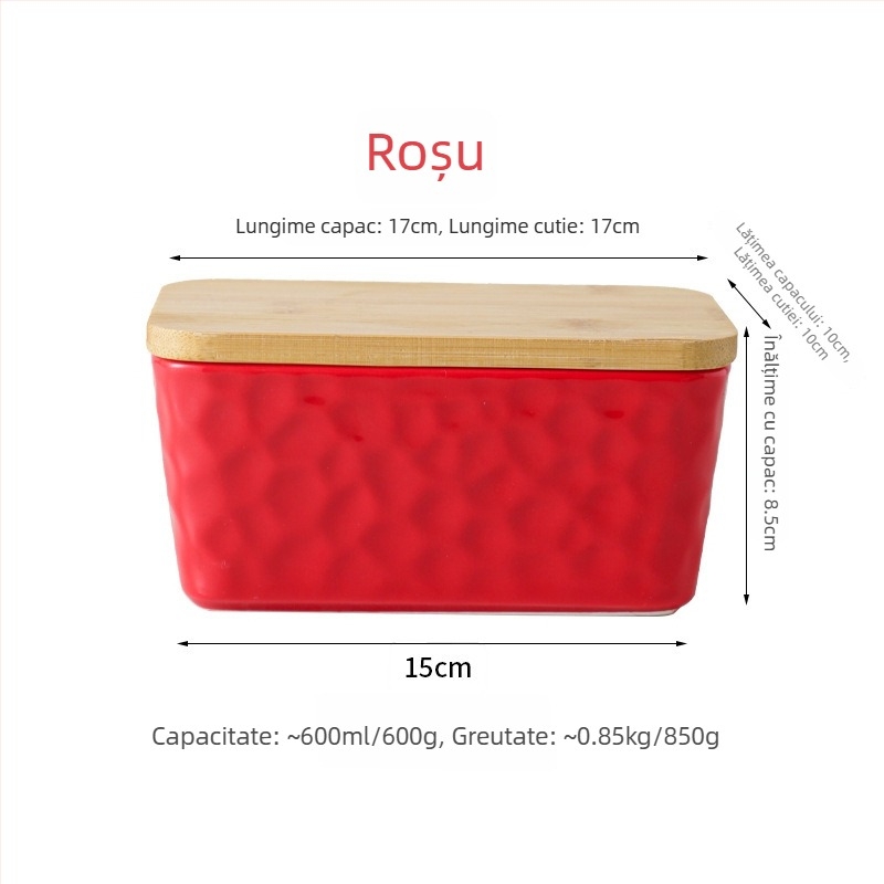 Mr. Yigua Cutie ceramică pentru unt cu cuțit, capac din lemn, etanșă, cu capacitate mare