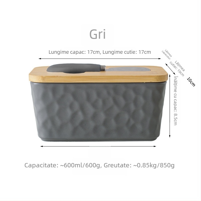 Mr. Yigua Cutie ceramică pentru unt cu cuțit, capac din lemn, etanșă, cu capacitate mare