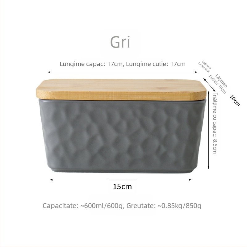 Mr. Yigua Cutie ceramică pentru unt cu cuțit, capac din lemn, etanșă, cu capacitate mare
