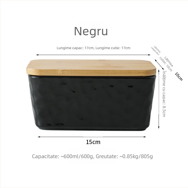 Mr. Yigua Cutie ceramică pentru unt cu cuțit, capac din lemn, etanșă, cu capacitate mare