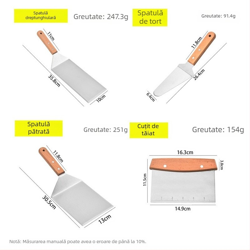 Spatulă din oțel inoxidabil cu mâner din lemn – set spatule pentru gătit teppanyaki/grill, One mind, lansare primăvara 2017, stil modern și simplu