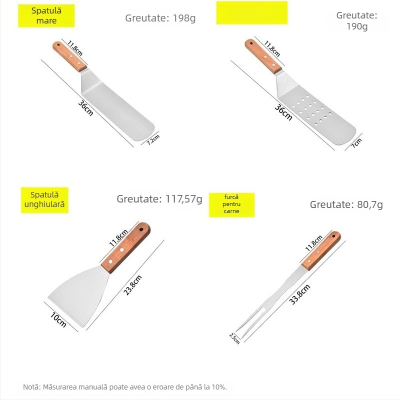 Spatulă din oțel inoxidabil cu mâner din lemn – set spatule pentru gătit teppanyaki/grill, One mind, lansare primăvara 2017, stil modern și simplu