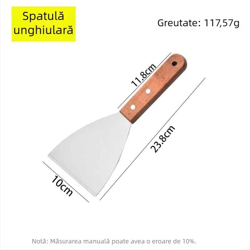 Spatulă din oțel inoxidabil cu mâner din lemn – set spatule pentru gătit teppanyaki/grill, One mind, lansare primăvara 2017, stil modern și simplu