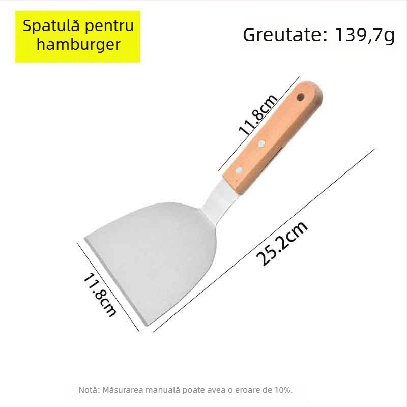 Spatulă din oțel inoxidabil cu mâner din lemn – set spatule pentru gătit teppanyaki/grill, One mind, lansare primăvara 2017, stil modern și simplu