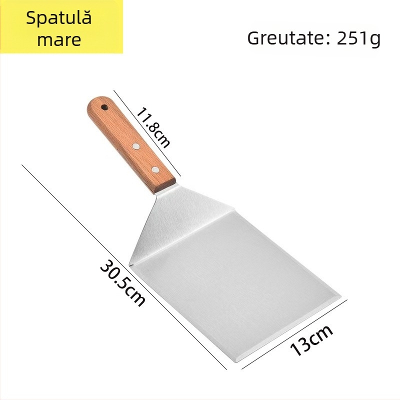 Spatulă din oțel inoxidabil cu mâner din lemn – set spatule pentru gătit teppanyaki/grill, One mind, lansare primăvara 2017, stil modern și simplu