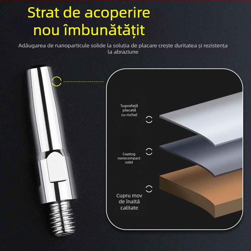 MIG sudură: vârf de contact electroplacat și duză din cupru 1.0/1.2 mm, acționare pneumatică, aer cald și radiație infraroșie