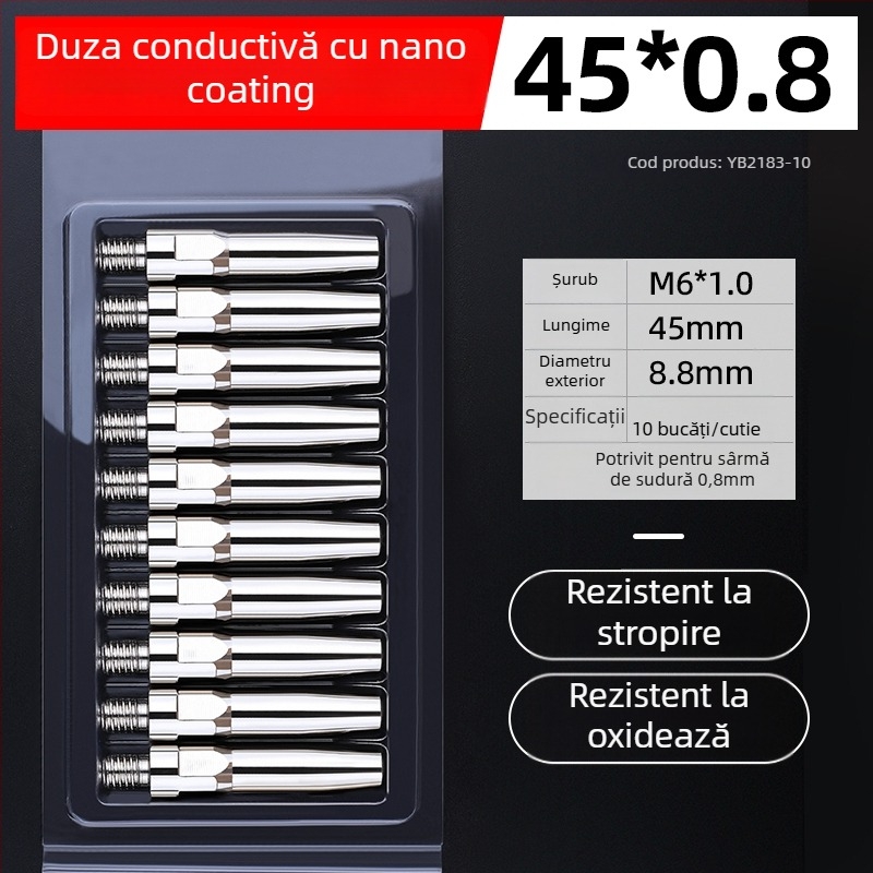 MIG sudură: vârf de contact electroplacat și duză din cupru 1.0/1.2 mm, acționare pneumatică, aer cald și radiație infraroșie