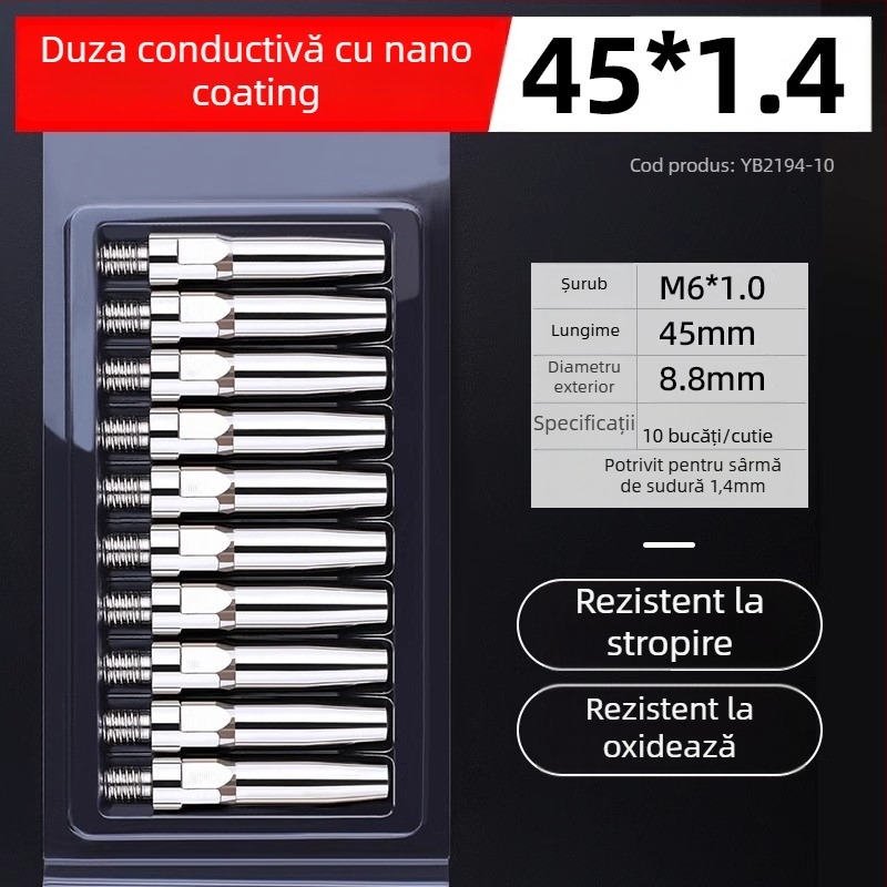MIG sudură: vârf de contact electroplacat și duză din cupru 1.0/1.2 mm, acționare pneumatică, aer cald și radiație infraroșie