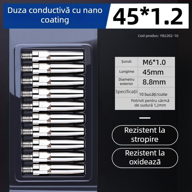 MIG sudură: vârf de contact electroplacat și duză din cupru 1.0/1.2 mm, acționare pneumatică, aer cald și radiație infraroșie