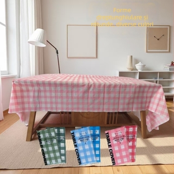 Folie de masă de unică folosință din plastic, dreptunghiulară, model carouri, grosime 3 silk, PE/polietilenă