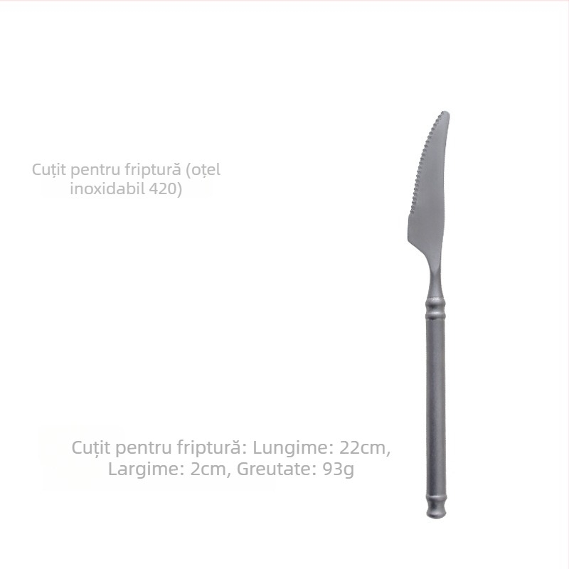 Set tacâmuri – oțel inoxidabil 304, lustruire oglindă, stil Nordic retro lux, include cuțit, furculiță și lingură, ambalaj într-o pungă transparentă